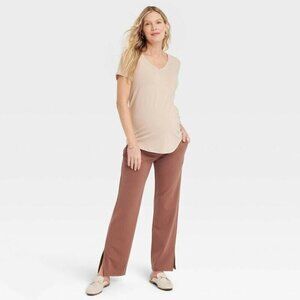 Under Belly Wide Leg Ponte Maternity Pants Brown - Ingrid & Isabel Maternity XL